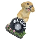 Angoily Solar Welpenstatue mit Solarlicht Gartenharz Statue Wetterfestes Solarlicht Ornament für Außenbereich Hof und Rasendekoration