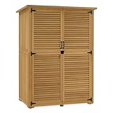 M MCombo Gartenschrank Holz, Gartenhaus Gerätehaus Outdoor, Wetterfest, für Außenbereich, Balkon Terrasse, 59×127×168 cm, 0901D-1 (Natur)