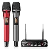 TONOR Dual Funkmikrofonen System kabellos, drahtloses Karaoke Mikro Mic Set Wireless Microphone Handmikrofon dynamisch mit Empfänger für Hochzeit Party Kirche Vortrag Bühne Reden Konferenz TW350 Rot
