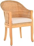 korb.outlet Rattan-Sessel mit Holzbeinen, Sessel aus echtem Rattan - Rattanstuhl Club (Honig, mit Polster)