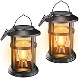 Electight 2 Stück Solarlampen für Außen Hängend, Solar Laternen für Draußen, IP65 Wetterfest, Solarlaterne mit LED Glühbirne für Garten, Balkon, Camping, Halloween, WeihnachtsDeko Beleuchtung