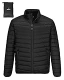 Outdoor Ventures Herren Steppjacke Leichte Warme Übergangsjacke Packbare Pufferjacke, Wasserbeständige Outdoorjacke für Outdoor Casual Schwarz XL