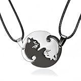 OQKAHIV Freundschaftsketten, 1 Paar-Ketten mit Puzzle-Katzen-Anhänger, Freundschafts- und Liebesschmuck aus Edelstahl, für Partnerschaft, Damen und Herren, um Ihre Freundschaft