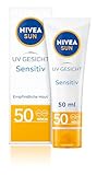 NIVEA SUN UV Gesicht Sensitiv Sonnenschutz LSF 50 (50 ml), parfumfreie Gesichtscreme mit LSF 50 für empfindliche Haut, sofort wirksame Sonnencreme beruhigt Hautirritationen