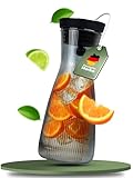 CLIDOR Wasserkaraffe mit Deckel - 1 L, edler Rauchglas Stil, Tropffreie Glaskaraffe mit Deckel, Eleganter Wasserkrug mit feiner Filterung, Ideal für Fruchtwasser, Säfte, Infused Water (1000ml)