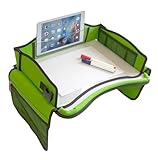Kinder-Reisetisch & Knietablett fürs Auto – Spieltisch/Kindertisch für Rückbank, Flugzeug, Zug, Esstisch – abwischbare Fläche, Tablet-Halter, Stifthalter und viele Taschen, grün – von KD Essentials