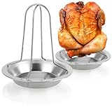 com-four® 2X Hähnchengrill - BBQ Hähnchenbräter für Grillhähnchen - Geflügelhalter zum Garen von Broiler - Brathähnchenhalter mit Auffangschale für den Ofen (02 Stück - Hähnchengrill)