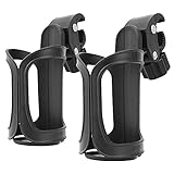 Flaschenhalter Fahrrad, 2Pcs Pack Kinderwagen Getränkehalter, Getränkehalter Fahrrad, Universal 360 Grad Rotation Getrank Flaschenhalter Fur Fahrrader, Kinderwagen Und Rollstuhl (Schwarz)