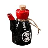 200 ml japanischer Keramik-Sojasaucenspender Essigflasche Schwarz Porzellan Gewürztopf Olivenöl Dekanter Gewürzglas mit Korkverschluss für die Küche