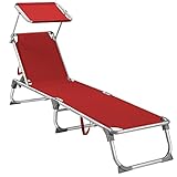 SONGMICS Sonnenliege, klappbarer Liegestuhl, 193 x 55 x 31 cm, max. Belastbarkeit 150 kg, mit Sonnenschutz, verstellbare Rückenlehne, für Terrasse Pool Garten, rot GCB19RD