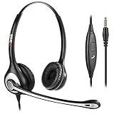 Wantek Headset Handy Binaural mit Noise Cancelling Mikrofon, Smartphone Kopfhörer für iPhone Samsung Huawei HTC LG ZTE BlackBerry Android Mobiltelefon mit 3,5mm Klinkenstecker(F602J35)