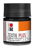 Marabu 17150005073 - Textil Plus schwarz 50 ml, volldeckende Stoffmalfarbe für dunkle Stoffe, geeignet für Stoffmalerei und Stoffdruck, nach Fixierung waschbeständig bis 40 °C