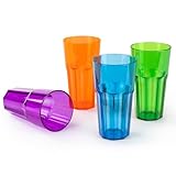 LIVIVO Set mit 4 Kunststoffbechern, BPA-frei, Premium-Qualität, schöne Farben, stapelbares Design, perfekt für Picknick, Camping, Kinderparty, Wohnwagen, drinnen und draußen, 600 ml Fassungsvermögen