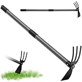 HARRMS Gartenhacke mit Stiel, 76cm, 3-Zinken-Doppelhacke Unkrautharke Metall, Multifunktionale Hacke Gartengeräte Gartenzubehör zum lockern, lüften und jäten des Bodens
