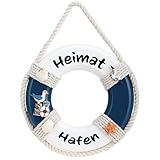 com-four® Dekorativer Rettungsring aus Holz mit der Aufschrift Heimathafen - Schifffahrt Deko zum Aufhängen - Maritime Hängedeko für zu Hause (Rettungsring Heimathafen)