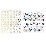 INOOMP 4 Stück 3d Nagelsticker Schmetterling Bunte und Goldene Maniküre Aufkleber Selbstklebende Nagelkunst für Natürliche und Künstliche Nägel Langlebige Nailart für Damen