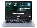 Acer Chromebook 314 CB314-1H-C15P Notebook, PC, Prozessor Intel Celeron N4020, RAM 4 GB DDR4, eMMC 64 GB, Display 14 Zoll IPS FHD LED LCD, Grafikkarte Intel UHD, ChromeOS, Silber