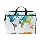 WowPrint Laptop-Hülle, Weltkarten-Art, Laptoptasche, Schultergurt mit Griff, tragbare Notebook-Computertasche für 33 cm / 13,3 cm / 14 / 15 Zoll, mehrfarbig