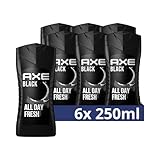 Axe 3-in-1 Duschgel & Shampoo Black für ganztägige Frische, unwiderstehlichen Duft und eine angenehme Dusche dermatologisch getestet 6x 250 ml ,Packaging may vary