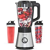 Safecourt standmixer – Kraftvoller Smoothie Maker, Blender & Mixer [1300W & 1,5L Glasbehälter] – für Smoothies, Shakes, Suppen, Dips und mehr [inkl. 2x 600ML Sportbecher To-Go]