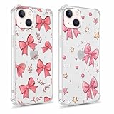 Krdvekm 2 Stück Handyhülle für iPhone 15 Hülle 6,1'', Aesthetic Motiv Schleifen Sterne Schildkröte Muster Design Durable Transparent PC Bumper Ultra Dünn Stoßfest Schutzhülle Case für Mädchen
