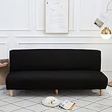 WYDKY Klappbarer Sofa-Bettbezug, Stretch-Futon-Schonbezug mit elastischem Boden, einfarbig, verdickter Couch-Bezug, Abnehmbarer Futon-Bezug mit voller Abdeckung – Schwarz – 160–190 cm