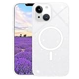 Kainevy Hülle für iPhone 14 Plus Glitzer Magnetisch Durchsichtig Handyhülle für Mädchen Frau, Stoßfest Kratzfest PC TPU Silikon Schutzhülle Aesthetic Smooth Bling Dünn Rosa Case (Transparent)
