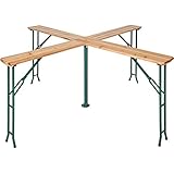 tectake® Stehtisch Quattro als Bierzeltgarnitur, XXL Biertisch aus Holz, klappbar, Outdoor Klapptisch mit Sonnenschirmhalterung, wetterbeständiger Gartentisch, Platz für 20 Personen, robust und stabil