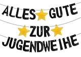 Jugendweihe Deko，Alles Gute zur Jugendweihe Girlande, Schwarzes Gold Girlande,Banner Jugendweihe.
