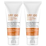 2 Stück Sonnenmilch Lsf 100, Sonnenschutzcreme Lsf 100, Gesichtssonnenschutz 100 Schutzfaktor, Sonnencreme Sport Sonnenlotion, Gesichtssonnencreme Mit UVA/UVB Schutz, Sonnenschutz Für Gesicht Körper