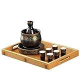 WJFTODAY Keramik-Sake-Set, Sake-Set mit Wärmer, traditionelles 8-teiliges Heißgetränke-Set, inklusive 1 elektrischer Basis, 1 Warmhaltebecher, 1 Sake-Kanne, 4 Sake-Bechern und 1 Tablett