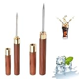 Eispickel, 2 Stück Eispickelwerkzeug, Edelstahl Eiszerkleinerer mit Holzgriff und Abdeckung, Eisspender für Küche, Bars, Barkeeper, Picknicks, Camping, Holzfarbe