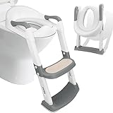 Royouzi Töpfchen Toilettensitz Baby mit Treppe, Kinder Toilettentrainer, Toilettensitz Kinder mit PU Gepolstert & Griffe, Kinder WC Sitz Einstellbar 38-47CM mit Rutschfesten Pedalen für 1-7 Jahre altv