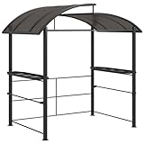 Outsunny Grillpavillon mit Flammschutzdach, BBQ-Pavillon mit 2 Ablagen, Grillüberdachung mit UV-Schutz, Pergola für Garten, Balkon, Stahl PC Dunkelgrau, 240 x 150 x 230 cm