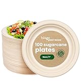 HAAGO Zuckerrohr Bagasse Einwegteller für Geburtstage, Hochzeiten, Partys - Stabil, Umweltfreundlich, Biologisch Abbaubar & Kompostierbare (100, 18 cm)