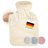 Blumtal Premium Wärmflasche mit Bezug & Tasche aus weichem Kunstfell | Wärmeflasche aus Naturkautschuk | Wärmflasche Kinder & Baby Wärmflasche | Hot Water Bag | auslaufsichere Bettflasche | Weiß