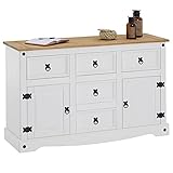 CARO-Möbel Sideboard Campo, Kommode Kiefer massiv, weiß lasiert, 5 Schubladen und 2 Türen
