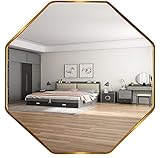 irbaniland Goldfarbener Wandspiegel, Fenster, dekorativer Spiegel, Bogenspiegel, Bauernhaus, für Wohnzimmer, Schlafzimmer, Eingangsbereich, Badezimmerspiegel, achteckiger Wandspiegel