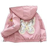 Amur Leopard Mädchen Übergangsjacke mit Kapuze Warm Windjacke Atmungsaktiv Kinder Outdoorjacke für Frühling Herbst, Rosa, 134-140, Etikettengröße 140