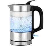 ProfiCook® Wasserkocher Edelstahl | 0,5 Liter | blau beleuchtet | BPA frei | Wasserkocher klein | 1100W | Reisewasserkocher | Glas-/ Edelstahlgehäuse | Kettle | Mini Wasserkocher | PC WKS 1228 G
