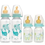 NIP Babyflaschen Set STILLFREUNDLICH LATEX 2 x 125 ml & 2 x 250 ml BPA free Naturlatex Sauger mit Anti-Kolik Ventil Größe S & M (Tee & Muttermilch/Babynahrung) 0-12 Monate