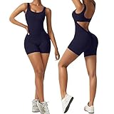 Yoga Jumpsuit Damen Kurz, Sport Overall Damen Scrunch Butt Bodysuit,Einteiler Hose Damen Sommer Eng Rückenfrei Padded Ärmellose Romper Sexy Gym Workout Bodycon Ganzkörperanzug Playsuits für Frauen