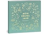 Mein erstes Jahr Babyalbum - Hochwertiges Leinenbuch für die schönsten Erinnerungen - Babybuch zum Eintragen für das erste Lebensjahr - Baby Erinnerungsbuch & besonderes Geschenk zur Geburt (Mint)