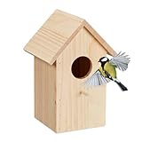 Relaxdays Nistkasten für Kohlmeise & Gartenrotschwanz, aufklappbar, naturbelassenes Holz, Vogelhaus zum Aufhängen, Natur