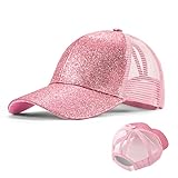 Mädchen Basecap Kinder Glitzer Baseball Cap Pferdeschwanz Hüte Glänzende Verstellbare Sonnenhut Kleine Mädchen Sommer Baseballkappe für 3-8 Jahre alt Rosa