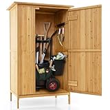 RELAX4LIFE Gartenhaus aus Tannenholz, 91 x 66 x 150 cm, wetterfester Geräteschuppen mit Asphaltdach & Abschließbare Tür, Gerätehaus Holz mit 3 Einlegeböden & 5 Haken für Werkzeuge, für Garten & Hof