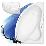 BADLAND Original Eckbadewanne Weiß Acryl Wanne Badewanne Ada 160x100 cm Rechts KOMPLET KOMPLETTSET SET Acrylschürze, Handgriffen, Füßen und Premium Chrom Automatik Ablaufgarnitur Made in EU 4in1