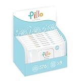 Pillo Baby-Tücher – 576 x Feuchttücher für Kinder – 8 Packungen mit 72 Baby-Desinfektionstüchern – 99,6 % Inhaltsstoffe pflanzlichen Ursprungs mit Aloe Vera und Aktivwasser aus Hafer