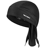YANIKY Sports Bandana - Atmungsaktiv Kopftuch Herren - Bandana Cap Damen Durag Laufmütze Turban Herren Sommer Fahrradmütze Kopftuch für Radfahren Reisen Laufen Fitness (Schwarz)