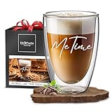 ElbFuchs® Doppelwandiges Latte Macchiato Glas | ME TIME |1x 350ml [PERFEKTE GESCHENKIDEE] Ideal als Thermoglas für Cappuccino | Kaffegläser | Teegläser